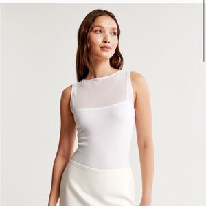 Abercrombie & Fitch White Sheer Panel Ribbed Tank Top